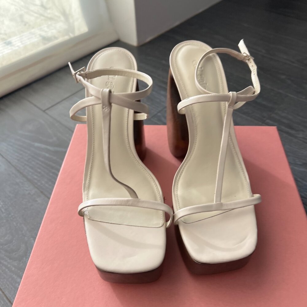 Cult Gaia Chiara Off White Leather/Wood Platform Sandal Sz EU 40/US 10 - Picture 3 of 6